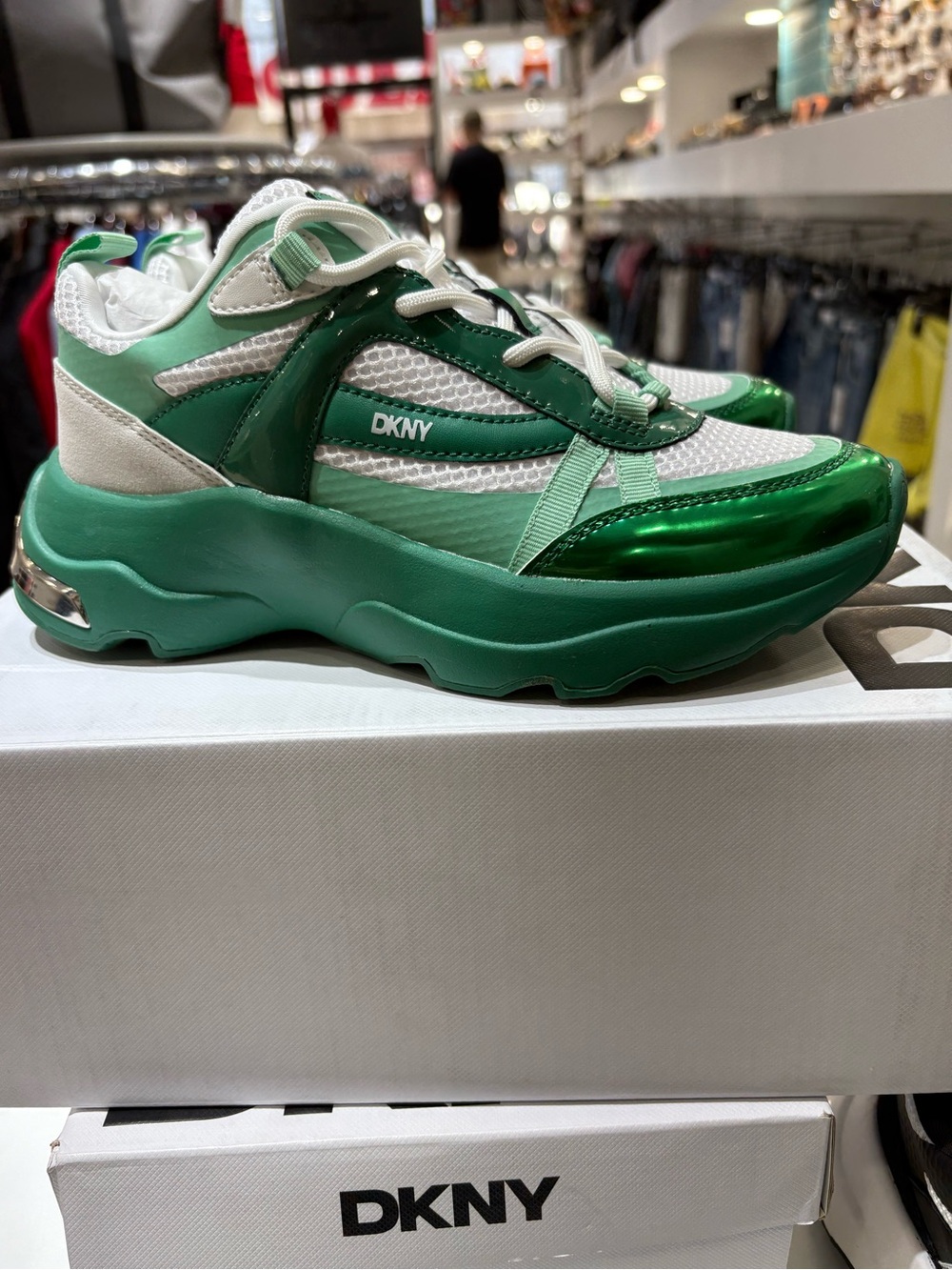 DKNY Metallic Emerald & White Chunky Platform Sneaker